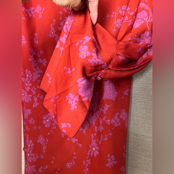 Free People Aries Red Floral Long Sleeve Open Back Mini Dress size Small - Picture 6 of 14